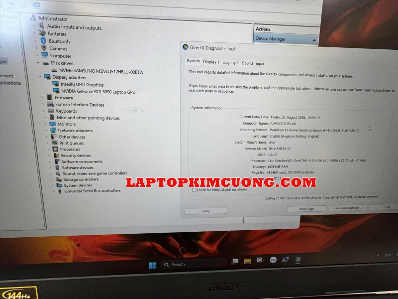 Acer Nitro 5 Eagle AN515-57-54MV i5-11400H RTX3050 Acer Nitro 5 Eagle AN515-57-54MV i5-11400H RTX3050